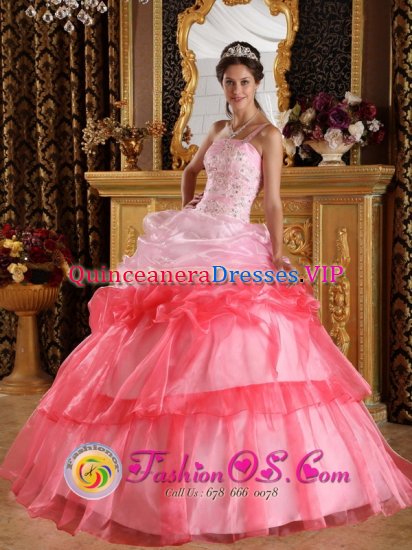 Stunning One Shoulder Strapless Lace up Romantic Colebrook New hampshire/NH Quinceanera Dress Appliques with Beading Organza Ball Gown - Click Image to Close