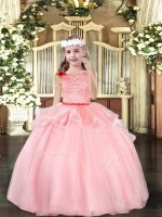 Excellent Baby Pink Sleeveless Beading Floor Length Pageant Dress for Teens
