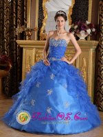 Elvissa Spain Classical Strapless Blue Sweetheart Organza Quinceanera Dress With Ruffles Decorate In New York