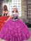 Fuchsia Ball Gowns Straps Sleeveless Organza Floor Length Lace Up Embroidery and Ruffled Layers Little Girls Pageant Dress Wholesale