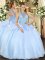 High Class Light Blue Organza Lace Up Sweet 16 Dresses Sleeveless Floor Length Beading