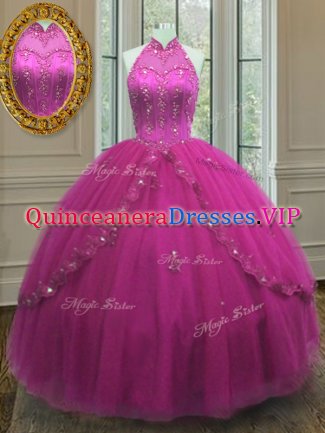 Graceful Tulle Sleeveless Floor Length Vestidos de Quinceanera and Beading and Appliques