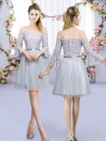 Grey 3 4 Length Sleeve Lace and Belt Mini Length Vestidos de Damas