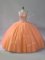 Latest Orange Sleeveless Floor Length Beading Lace Up Quinceanera Dress