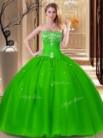 Tulle Sweetheart Sleeveless Lace Up Beading and Embroidery 15th Birthday Dress in