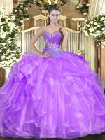Lilac Sweetheart Neckline Beading and Ruffles Quinceanera Gowns Sleeveless Lace Up