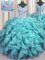 Inexpensive Ruffled Floor Length Aqua Blue 15 Quinceanera Dress V-neck Sleeveless Lace Up