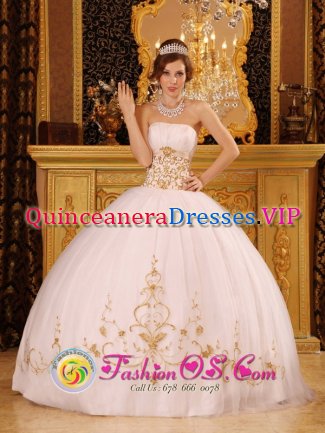Strapless Ball Gown Appliques Decorate For Pedernales Dominican Republic Quinceanera Dress