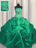 Embroidery Ball Gowns 15 Quinceanera Dress Turquoise Strapless Taffeta Sleeveless Floor Length Lace Up(SKU PSSW0469-12BIZ)