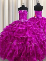 Glamorous Organza Sleeveless Floor Length Sweet 16 Dresses and Beading and Ruffles