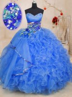 Organza Sleeveless Floor Length Quinceanera Dresses and Beading and Ruffles