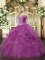 Sophisticated Fuchsia Tulle Lace Up Ball Gown Prom Dress Sleeveless Floor Length Beading and Ruffles