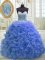 Sweetheart Sleeveless Quinceanera Gowns Sweep Train Beading and Ruffles Blue Organza