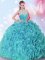 Aqua Blue Sleeveless Organza Zipper 15 Quinceanera Dress for Military Ball and Sweet 16 and Quinceanera