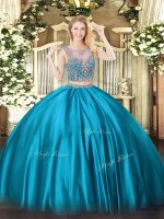 On Sale Baby Blue Lace Up 15 Quinceanera Dress Beading Sleeveless Floor Length
