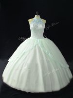 Cheap Apple Green Sleeveless Beading Floor Length Quince Ball Gowns