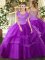 Modern Ball Gowns 15 Quinceanera Dress Eggplant Purple Scoop Tulle Sleeveless Floor Length Clasp Handle