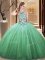 Floor Length Green Quinceanera Dress High-neck Sleeveless Lace Up