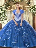 Blue Sweetheart Lace Up Beading Ball Gown Prom Dress Cap Sleeves(SKU SJQDDT1297002-1BIZ)