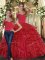 Floor Length Lace Up Ball Gown Prom Dress Red for Sweet 16 and Quinceanera with Ruffles