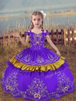 Lavender Off The Shoulder Neckline Beading and Embroidery Little Girls Pageant Gowns Sleeveless Lace Up