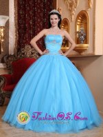 Fort Worth TX Sweetheart Beaded Decorate Aqua Blue Classical Quinceanera Dresses Made In Tulle and Taffeta
