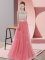 Custom Made Floor Length Watermelon Red Quinceanera Dama Dress Tulle Sleeveless Lace