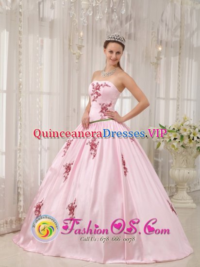 Flippin Arkansas/AR Elegant A-line Baby Pink Appliques Decorate Quinceanera Dress With Strapless Taffeta - Click Image to Close