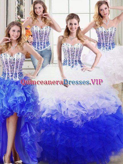 Four Piece Organza Sleeveless Floor Length Ball Gown Prom Dress and Beading and Ruffles - Click Image to Close