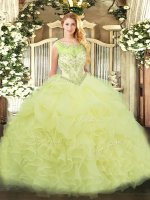 Elegant Yellow Sleeveless Beading and Ruffles Floor Length Ball Gown Prom Dress