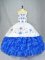 Organza Sweetheart Sleeveless Lace Up Embroidery and Ruffled Layers Quinceanera Dresses in Blue And White