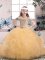 Peach Sleeveless Floor Length Beading Lace Up Pageant Dress for Teens