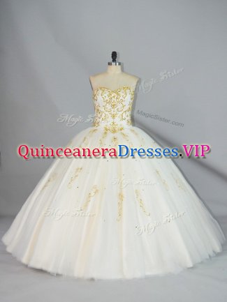 Smart Halter Top Sleeveless Lace Up Sweet 16 Dresses Champagne Tulle