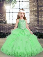 Floor Length Yellow Green Kids Pageant Dress Tulle Sleeveless Appliques