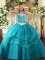 Teal Sweetheart Neckline Appliques and Ruffled Layers Quinceanera Gowns Sleeveless Lace Up