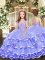 Lavender Tulle Lace Up Straps Sleeveless Floor Length Little Girl Pageant Dress Beading and Ruffled Layers