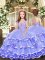 Lavender Tulle Lace Up Straps Sleeveless Floor Length Little Girl Pageant Dress Beading and Ruffled Layers