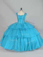 Edgy Aqua Blue Sleeveless Organza Lace Up Quince Ball Gowns for Sweet 16 and Quinceanera(SKU PSSW0908-1BIZ)