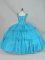 Edgy Aqua Blue Sleeveless Organza Lace Up Quince Ball Gowns for Sweet 16 and Quinceanera