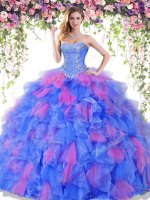 Modern Beading and Ruffles 15th Birthday Dress Multi-color Lace Up Sleeveless Floor Length