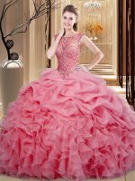 Unique Sleeveless Beading and Ruffles and Pick Ups Lace Up Vestidos de Quinceanera
