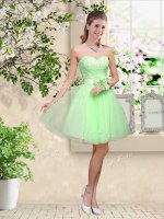 Beautiful A-line Sweetheart Sleeveless Tulle Knee Length Lace Up Lace and Belt Quinceanera Court Dresses