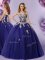 Navy Blue Lace Up Sweetheart Beading Sweet 16 Dress Tulle Sleeveless