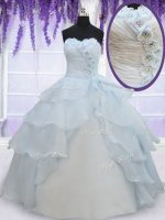 Light Blue Sweetheart Lace Up Appliques and Ruffled Layers Quinceanera Gown Sleeveless