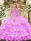 Deluxe Sleeveless Organza Floor Length Lace Up Quinceanera Dress in Lilac with Beading and Embroidery