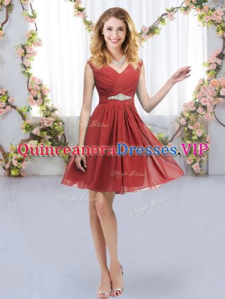 Captivating Mini Length Zipper Quinceanera Dama Dress Red for Wedding Party with Belt
