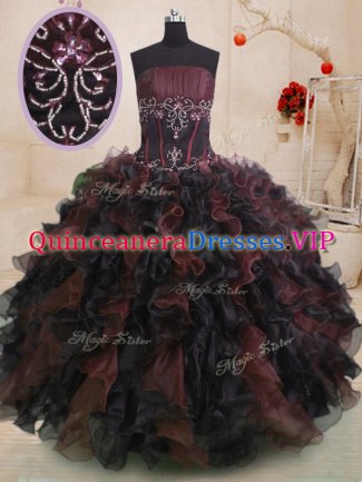 Elegant Organza Strapless Sleeveless Lace Up Beading and Ruffles Sweet 16 Quinceanera Dress in Multi-color