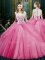 High Quality Scoop Pick Ups Floor Length Ball Gowns Sleeveless Rose Pink Quinceanera Gown Zipper