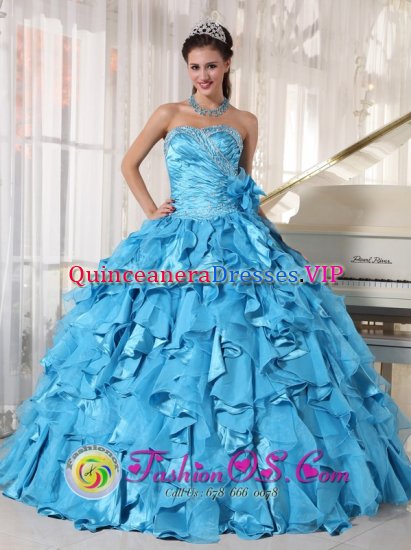 Troy Missouri/MO Beautiful Beading Aqua Blue Quinceanera Dress Sweetheart Floor-length Organza and Taffeta Ball Gown - Click Image to Close