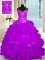 Pretty Purple Ball Gowns Spaghetti Straps Sleeveless Organza Brush Train Lace Up Beading and Embroidery and Ruffles Sweet 16 Dresses